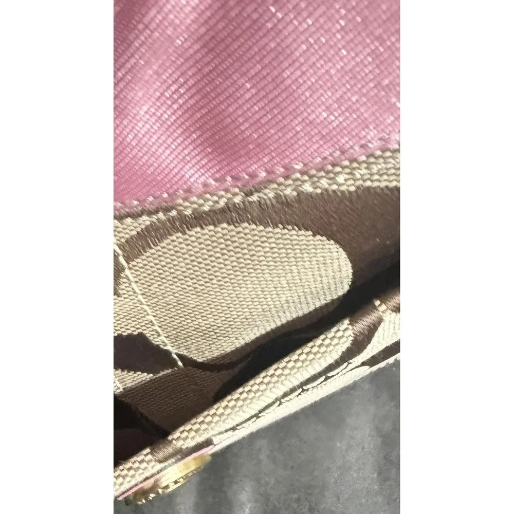 Vtg Coach Zoe Signature Baby Pink Tan Hobo Bag jacquard canvas leather Purse